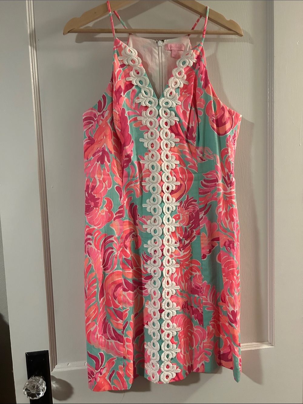 Lilly Pulitzer Pearl Poolside Blue Love Birds Lace Detail Shift Dress Size 10